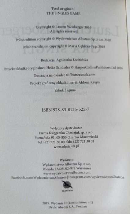 Gra singli – Lauren Weisberger - stan dobry