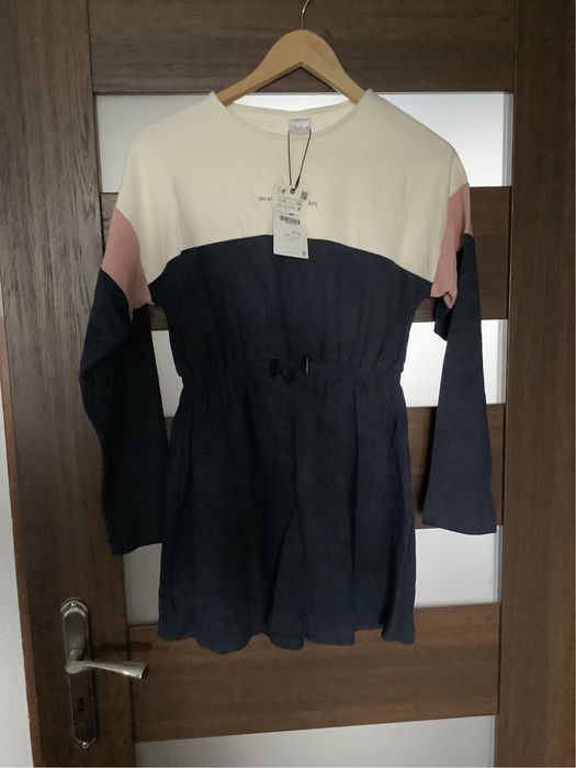 Nowa sukienka midi granatowa z napisem Zara Kids 11-12 lat 152 cm