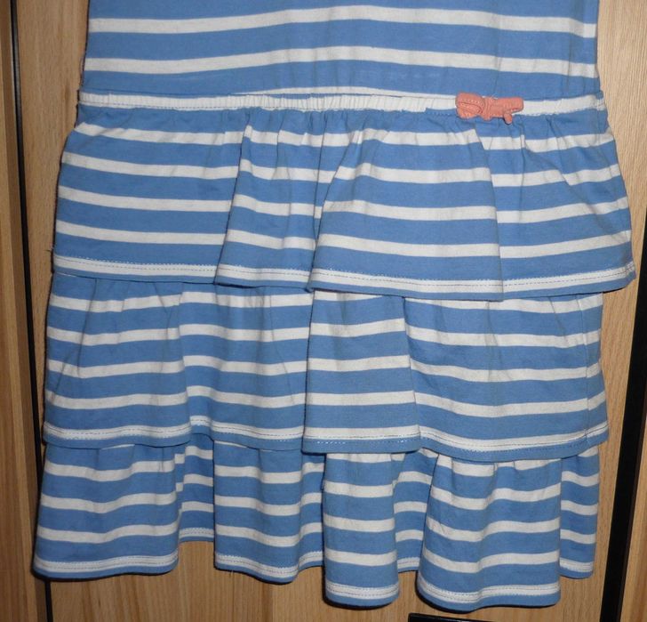 Sukienka na lato 7-8 lat marynarska paski Falbanki + GRATISY