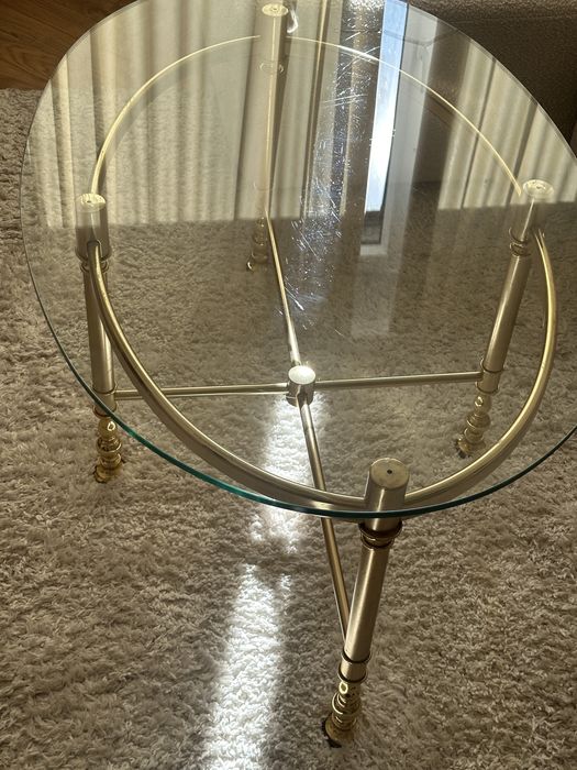 Stolik kawowy, ława, stolik, stół, vintage retro złoty chrom, szklany