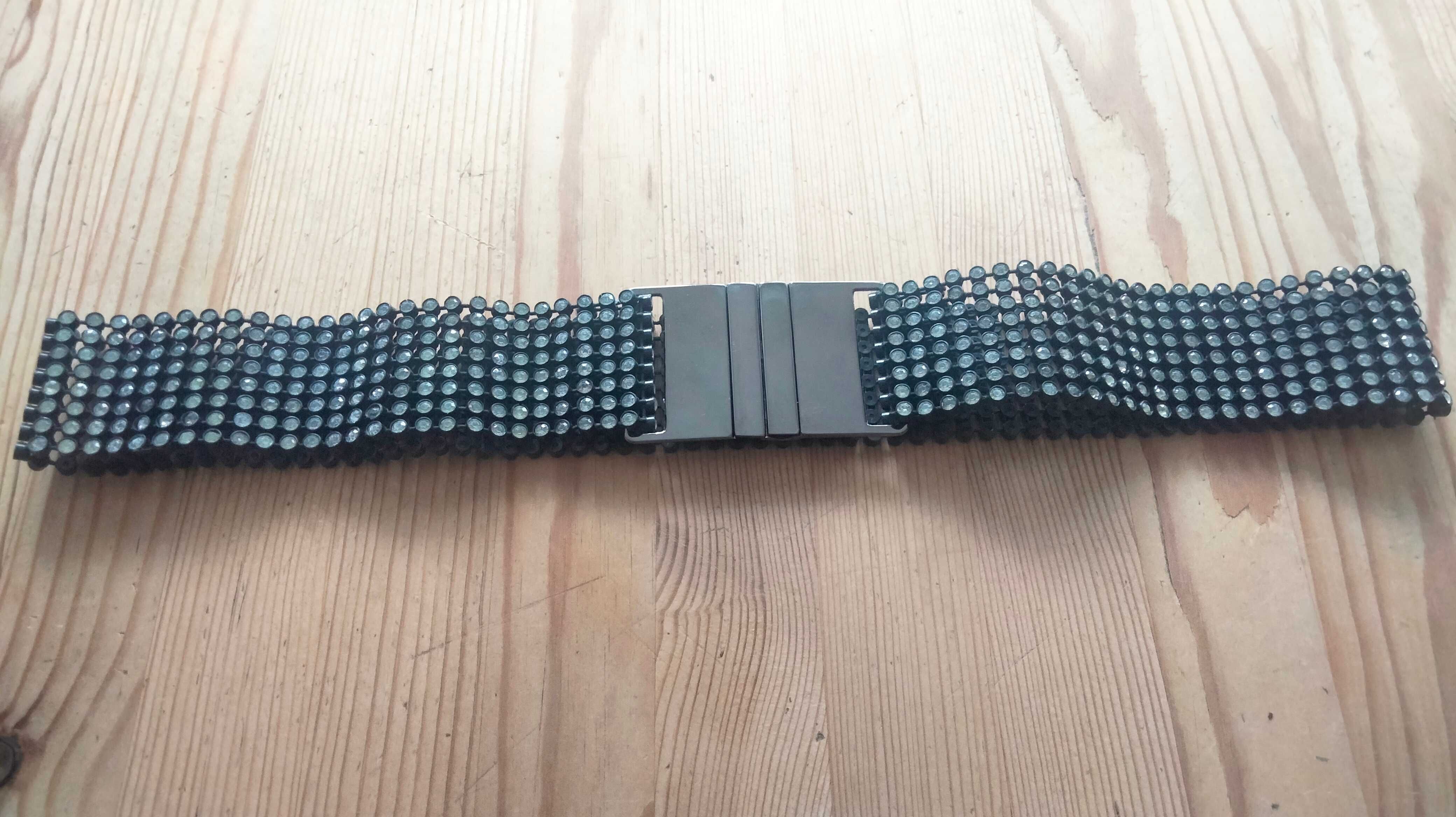 Pasek damski długość 76 cm kolor czarny z kryształkami