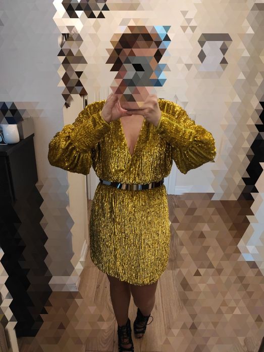 Asos sukienka mini cekiny limonka 36/38 S/M sylwester karnawał