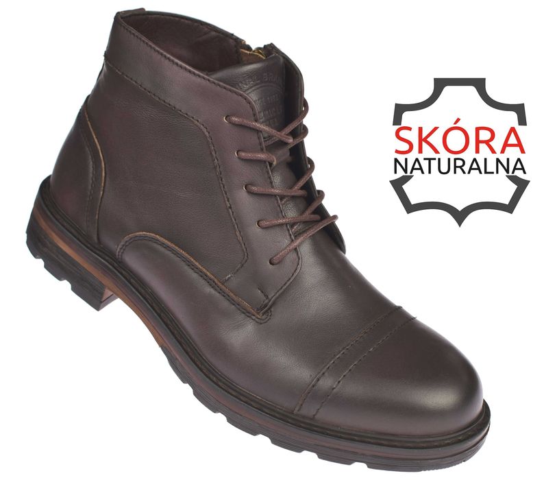 Skórzane buty męskie trapery ocieplane z zamkiem CY166 Br zimowe r. 45