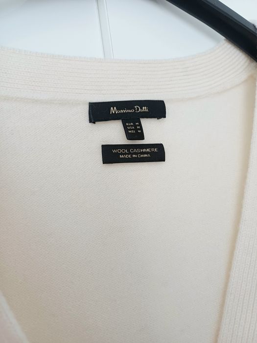 Massimo Dutti wełniany kardigan kremowy ecru wełna kaszmir sweter