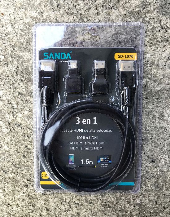 Cabo HDMI 3 em 1 (HDMI / Micro HDMI / Mini HDMI) - Novo / Selado