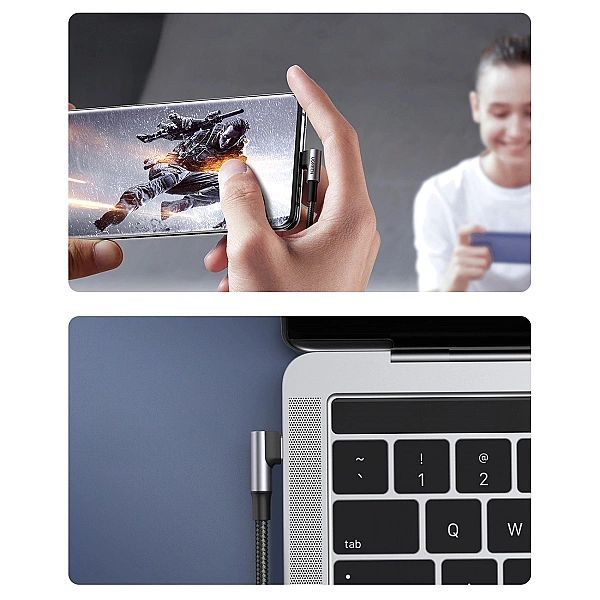 Kabel kątowy Ugreen Us334 Usb-c / Usb-c 90º 480Mb/s 2m - czarny