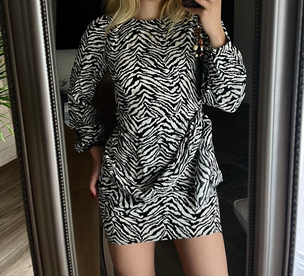 Sukienka ZARA zebra wzory mini wiskoza
