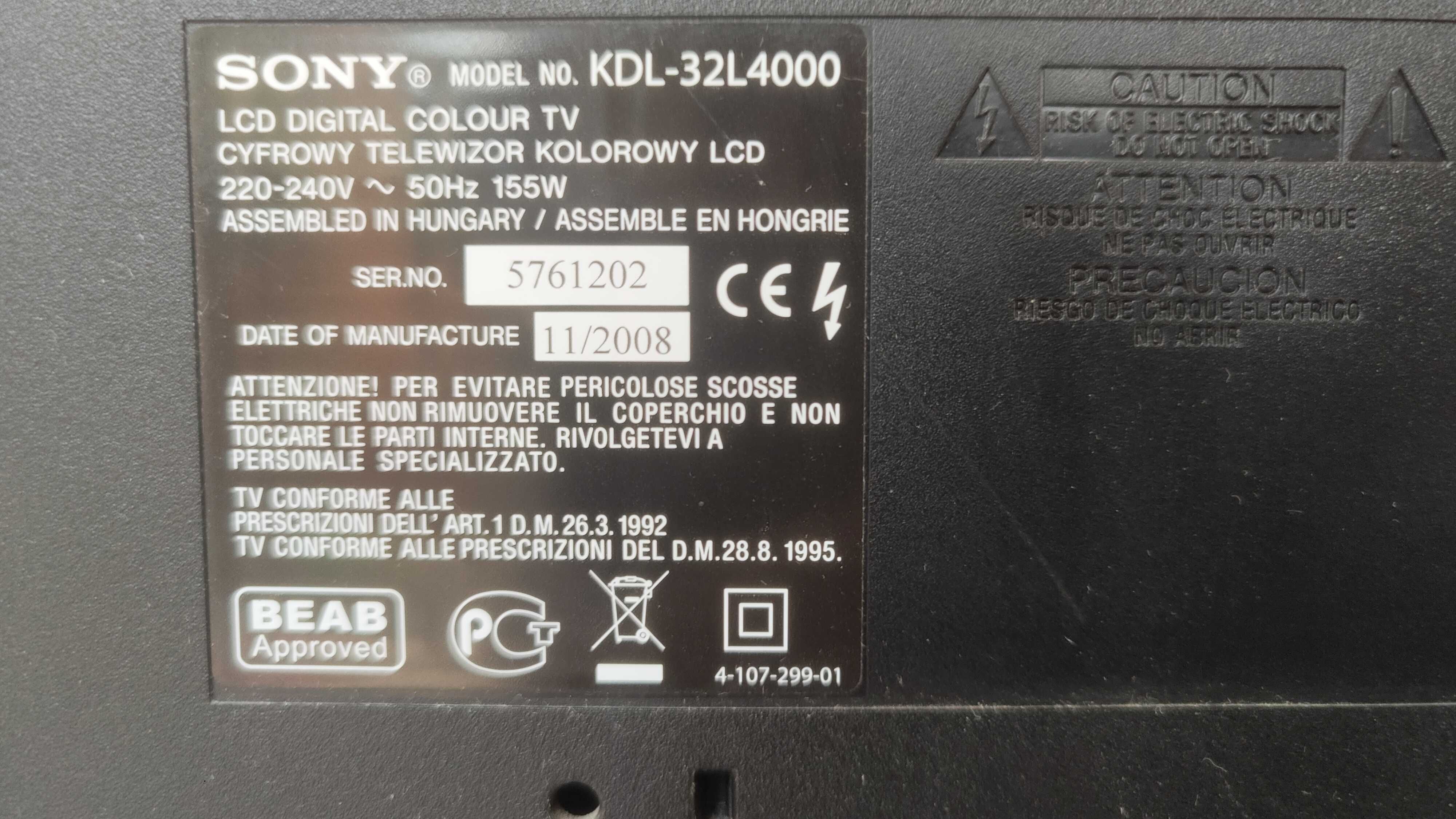 Telewizor Sony Bravia 32 cale, KDL - 32L4000