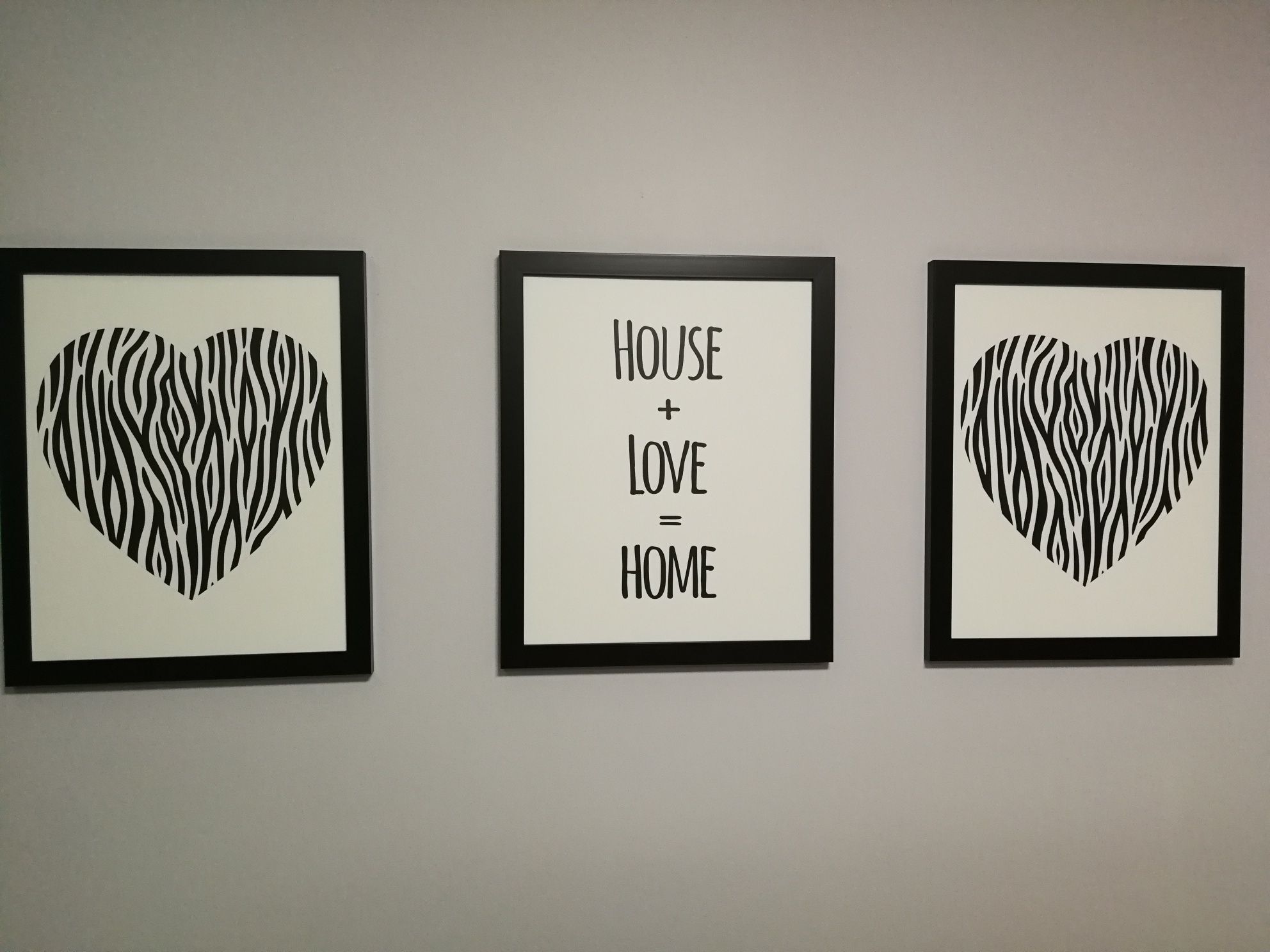 Obraz typograficzny 3 szt serce zebra house home love