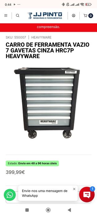 Carrinho de Ferramentas Como Novo - Heavyware HRC211 - 210 Peças