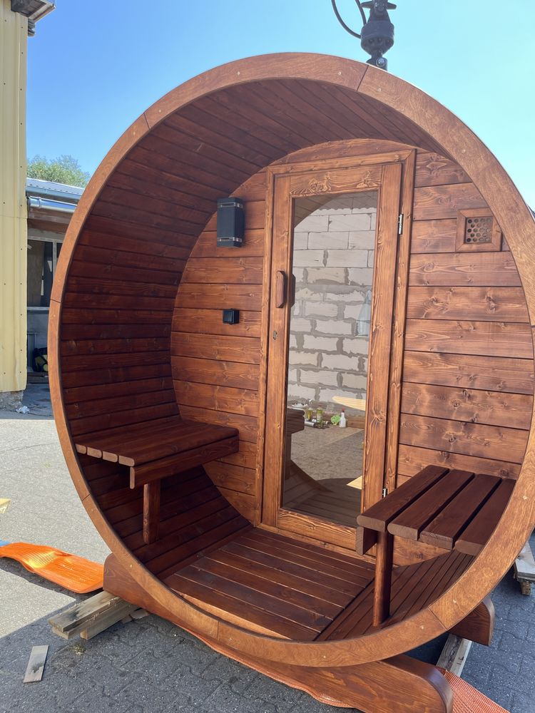 SAUNA ogrodowa + Przedsionek + Beczka do chłodzenia