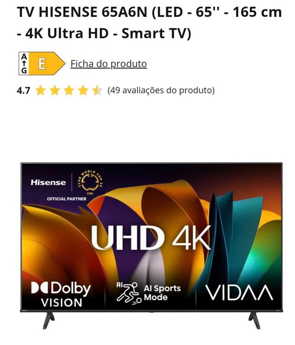 Tv hisense 65a6n