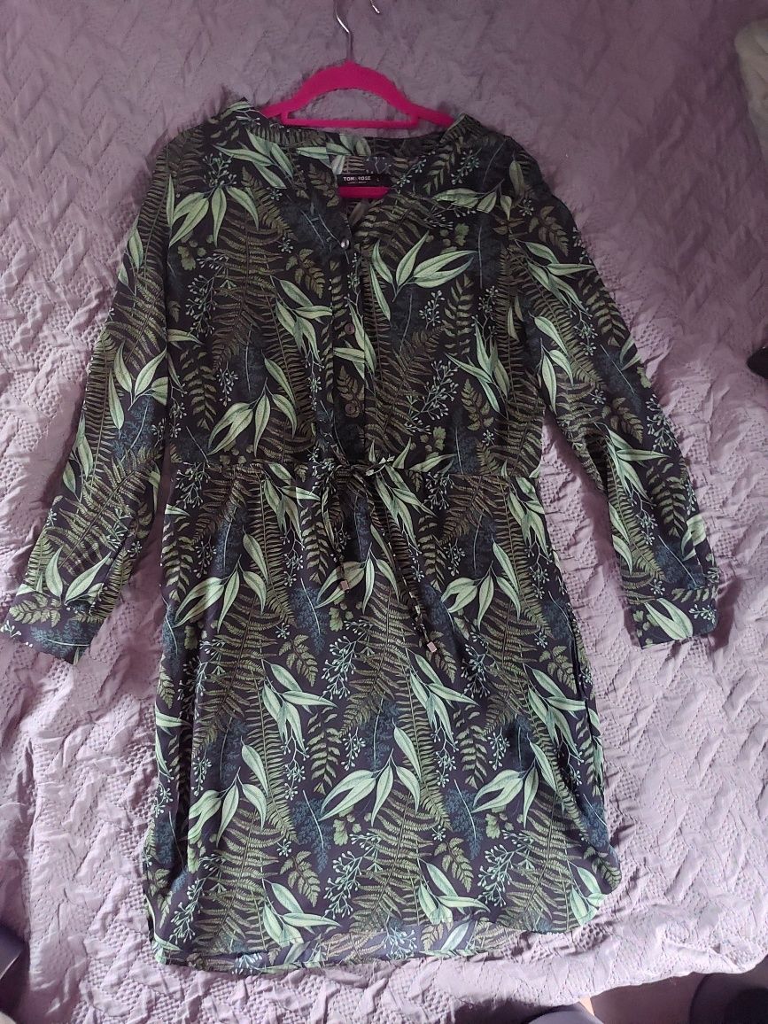 Zielona szmizjerka, sukienka liście boho,sukieneczka  hit.r.,M,L
