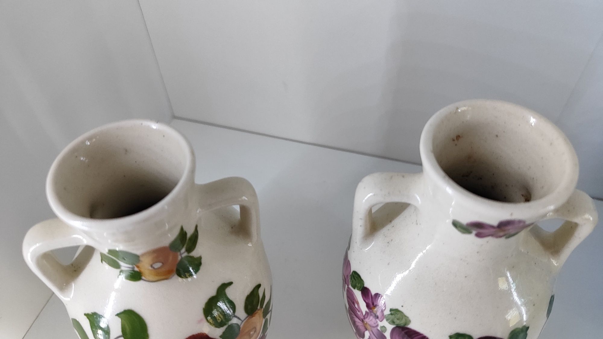 Zestaw 2 wazonów fajans Włocławek Ręcznie malowane PRL