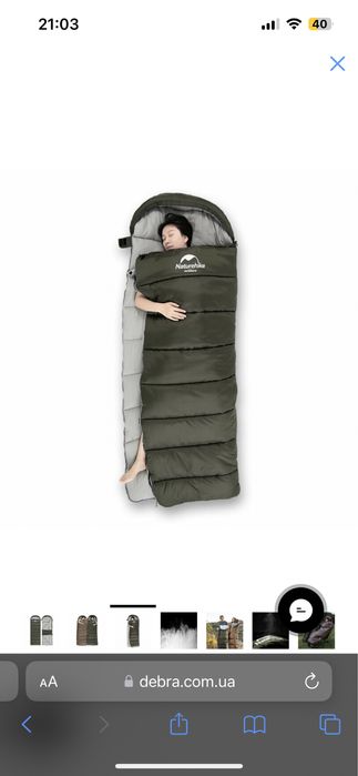 Зимовий спальний мішок Naturehike U350S (-3°C), темно-зелений