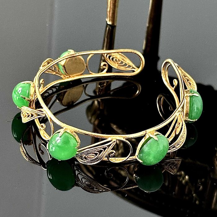 Artystyczna bransoletka z naturalnym Nefrytem, projekt z Londynu 1970r