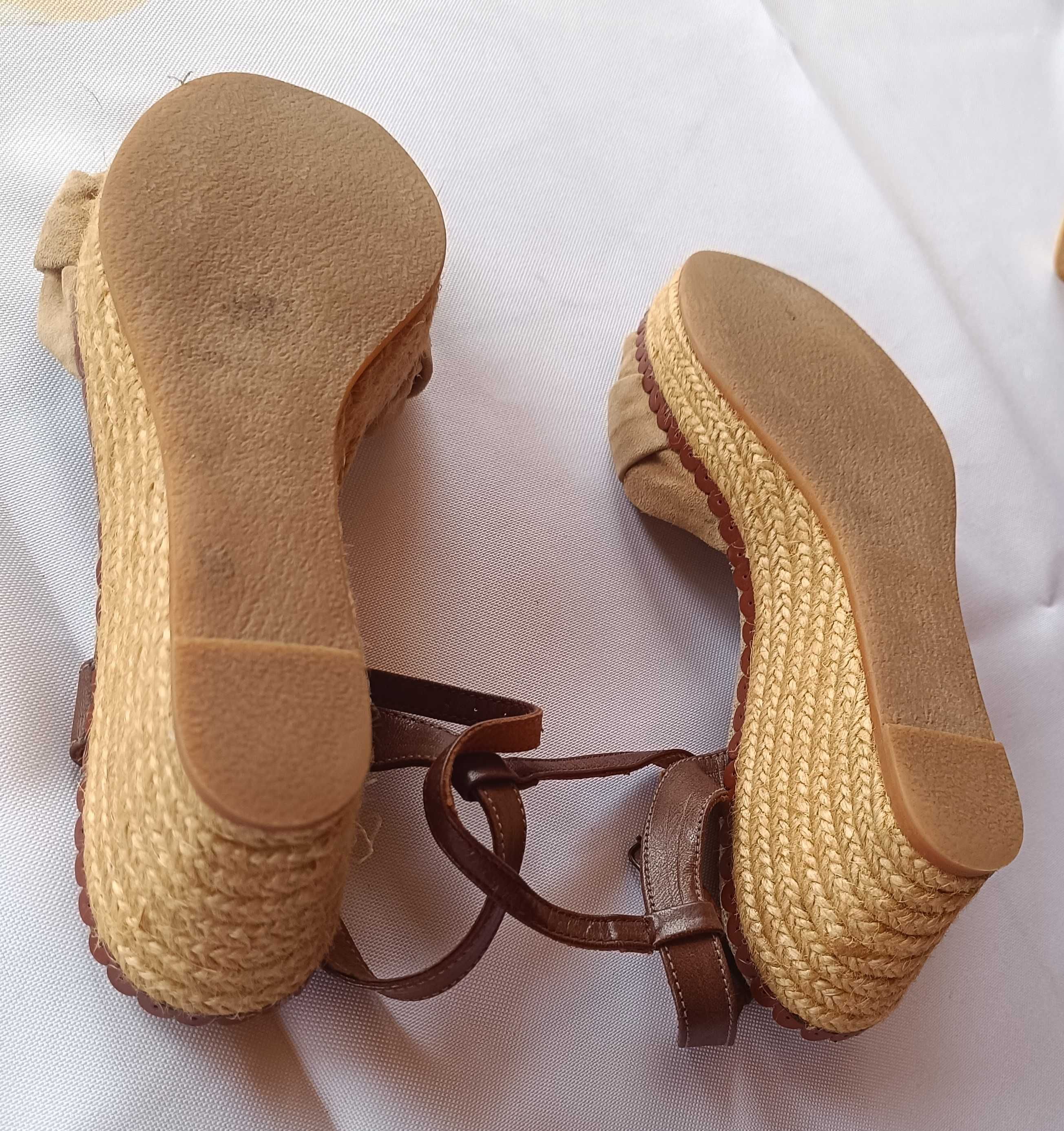 espadryle sandały beżowe koturn r. 41 tęgość H