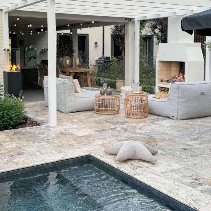 Trawertyn, komplet rzymski, płytki, stopnie, podłoga, ściana, taras