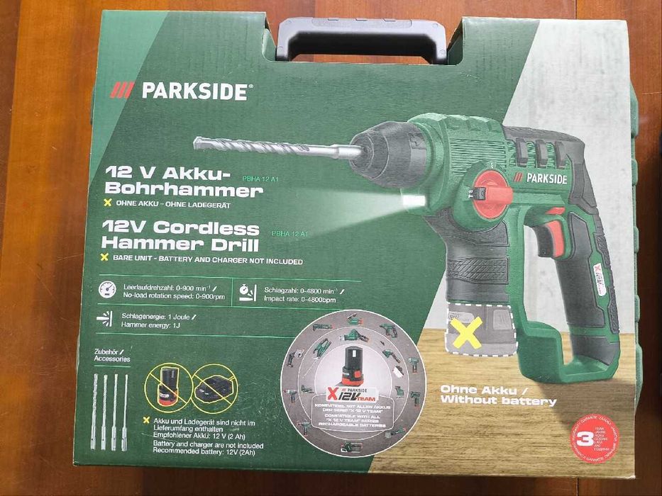 Parkside Wiertarka udarowa PBHA 12 A1, 12V SDS-Plus +walizka