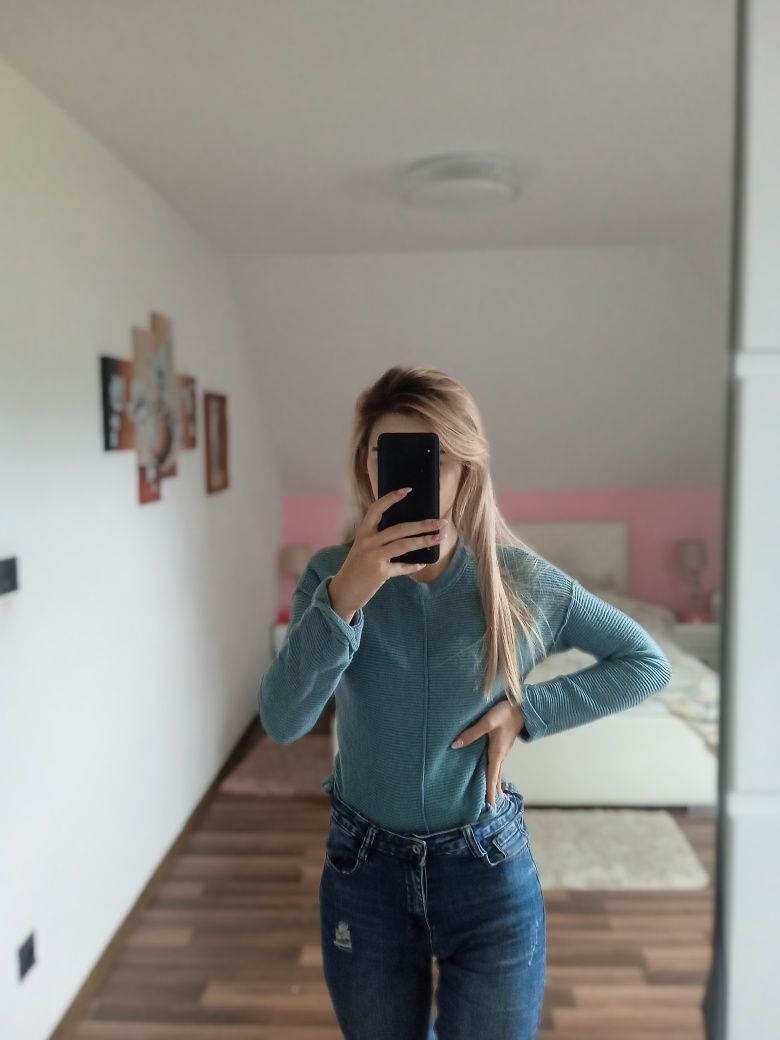 Sweter sweterek ciepły bluza bawełna viskoza XS s Primark niebieski
