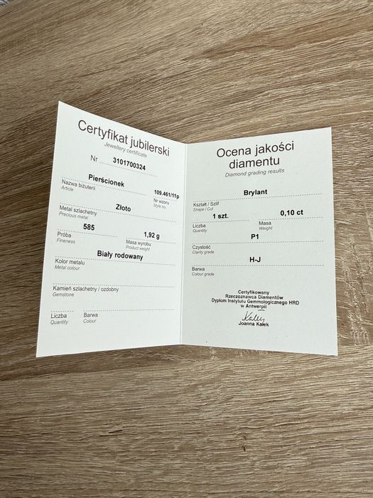 Pierścionek zaręczynowy białe złoto, brylant apart