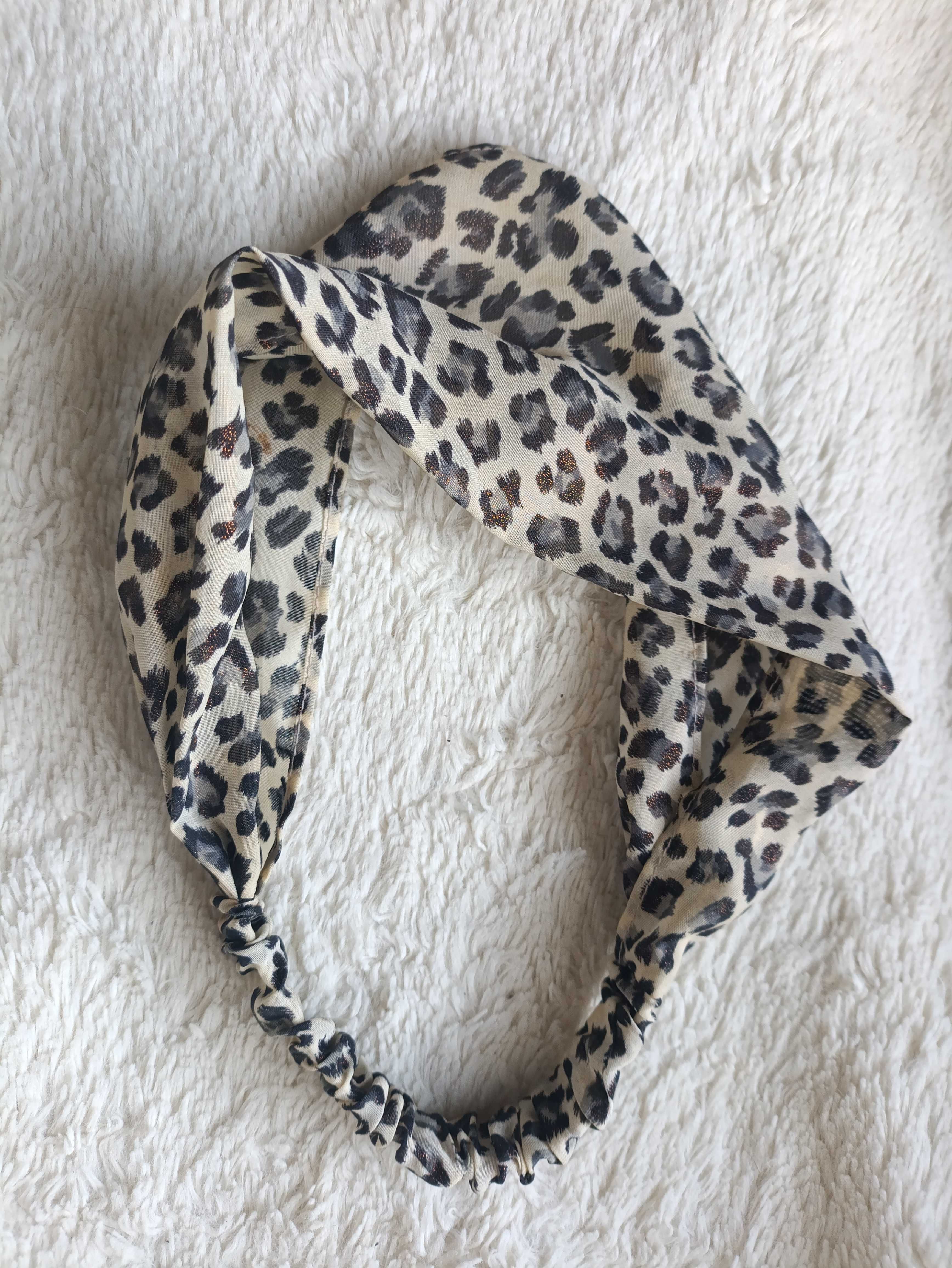 Opaska na głowę włosy panterka animal print połyskuje na złoto szeroka