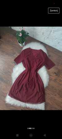 mini Sukienka burgundowa mgiełka falbanki zwiewna rozmiar S M