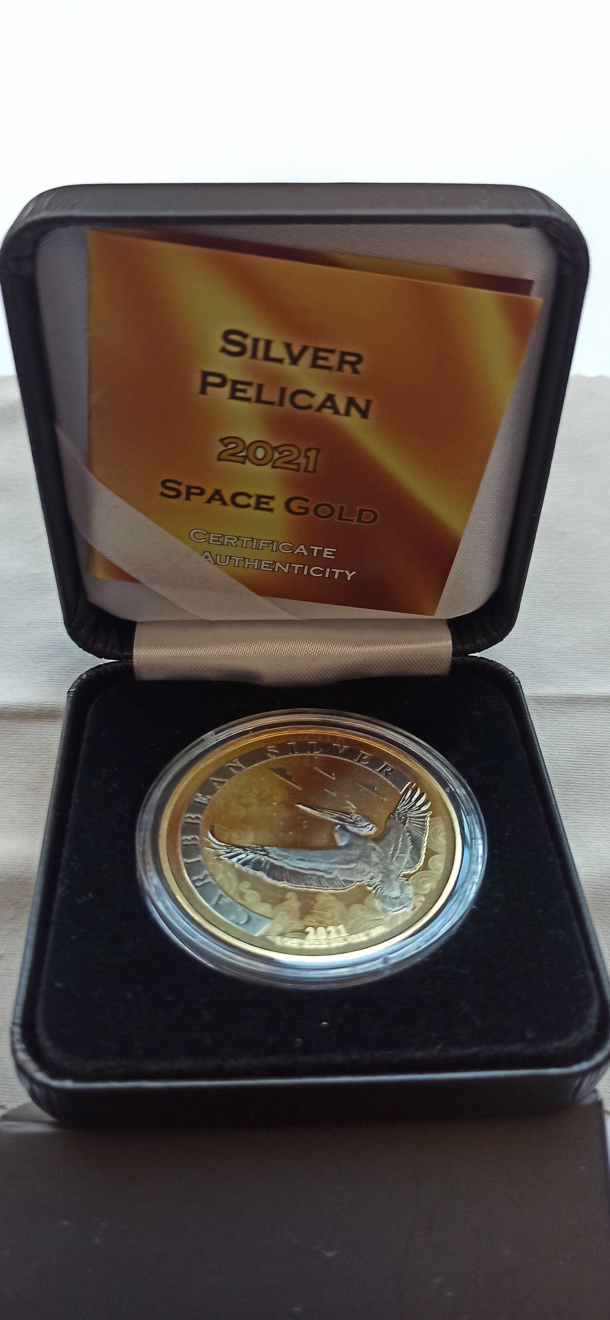 Prata Fina 999% Barbados 1 Dollar 2021 Caribbean Silver Pekican Gold