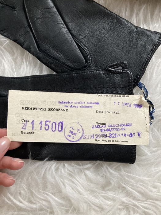Rękawiczki skórzane PRL czarne klasyczne 1989 rok