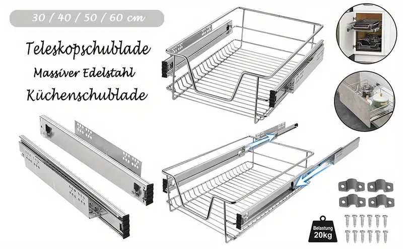 2x szuflada kuchenna 40cm wysuwana Półka Koszyk metalowy Organizer