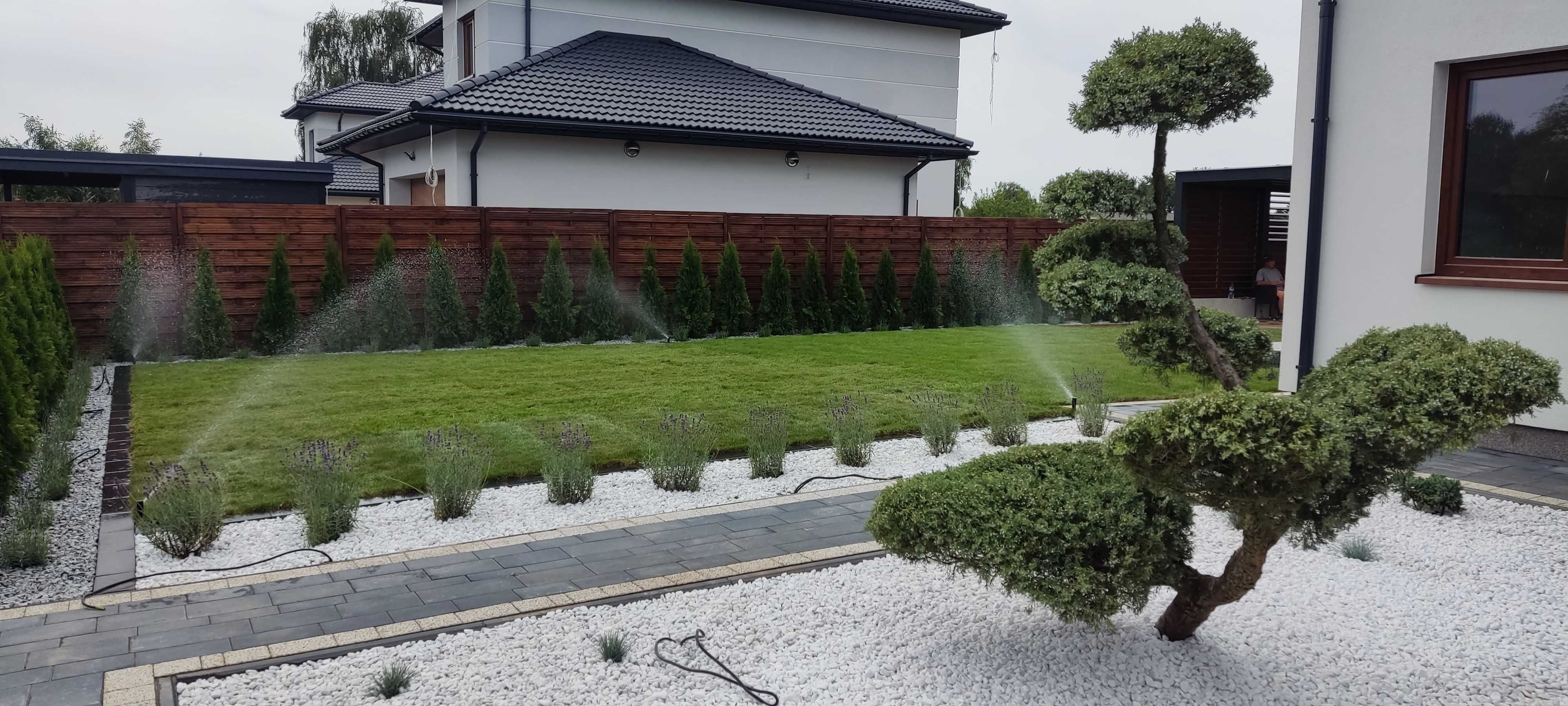 Zakładanie ogrodów, trawników, trawa z rolki, automatyczne nawadnianie