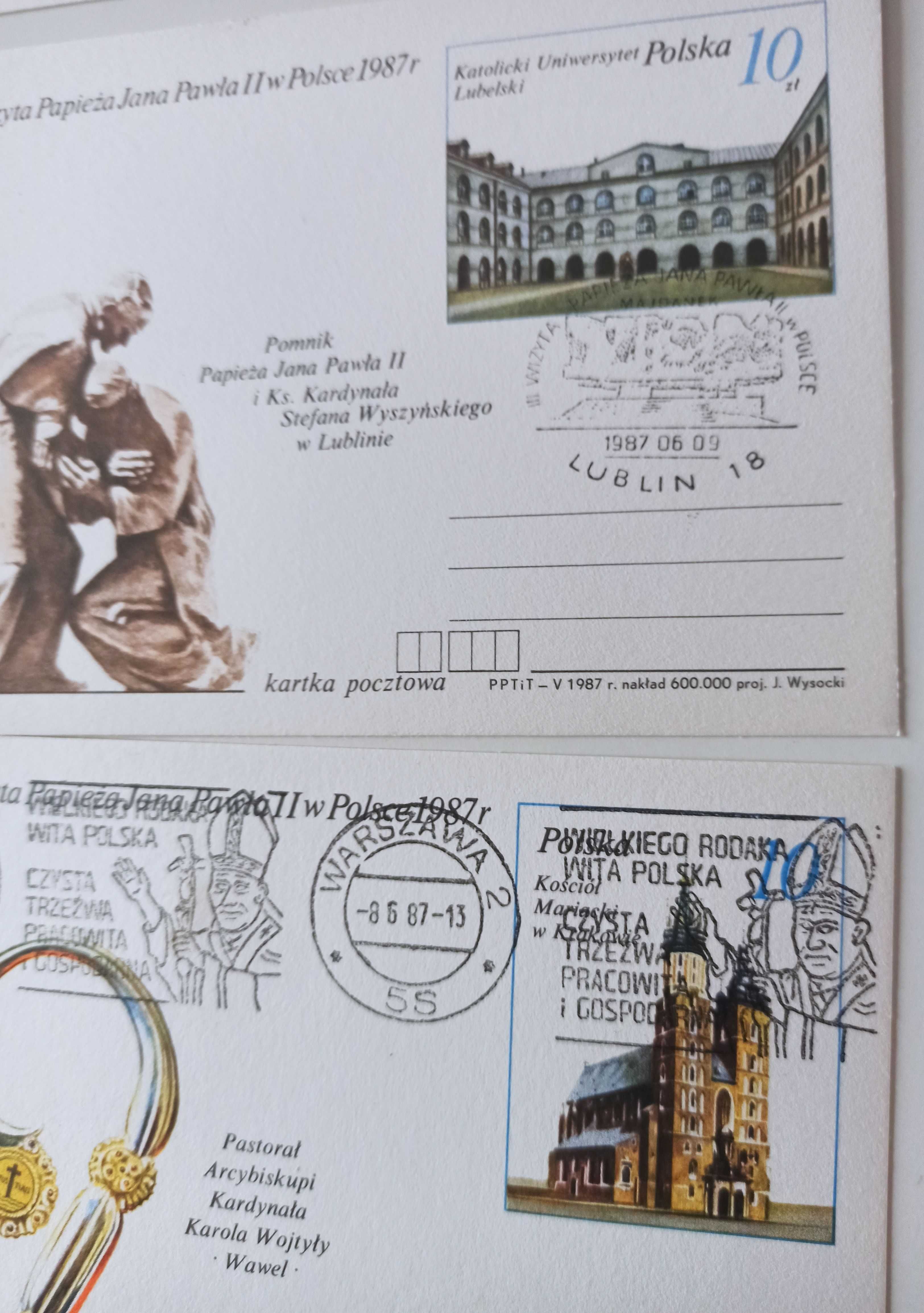 pocztówki Jan Paweł II znaczki pocztowe papież 16 sztuk klasery 1987