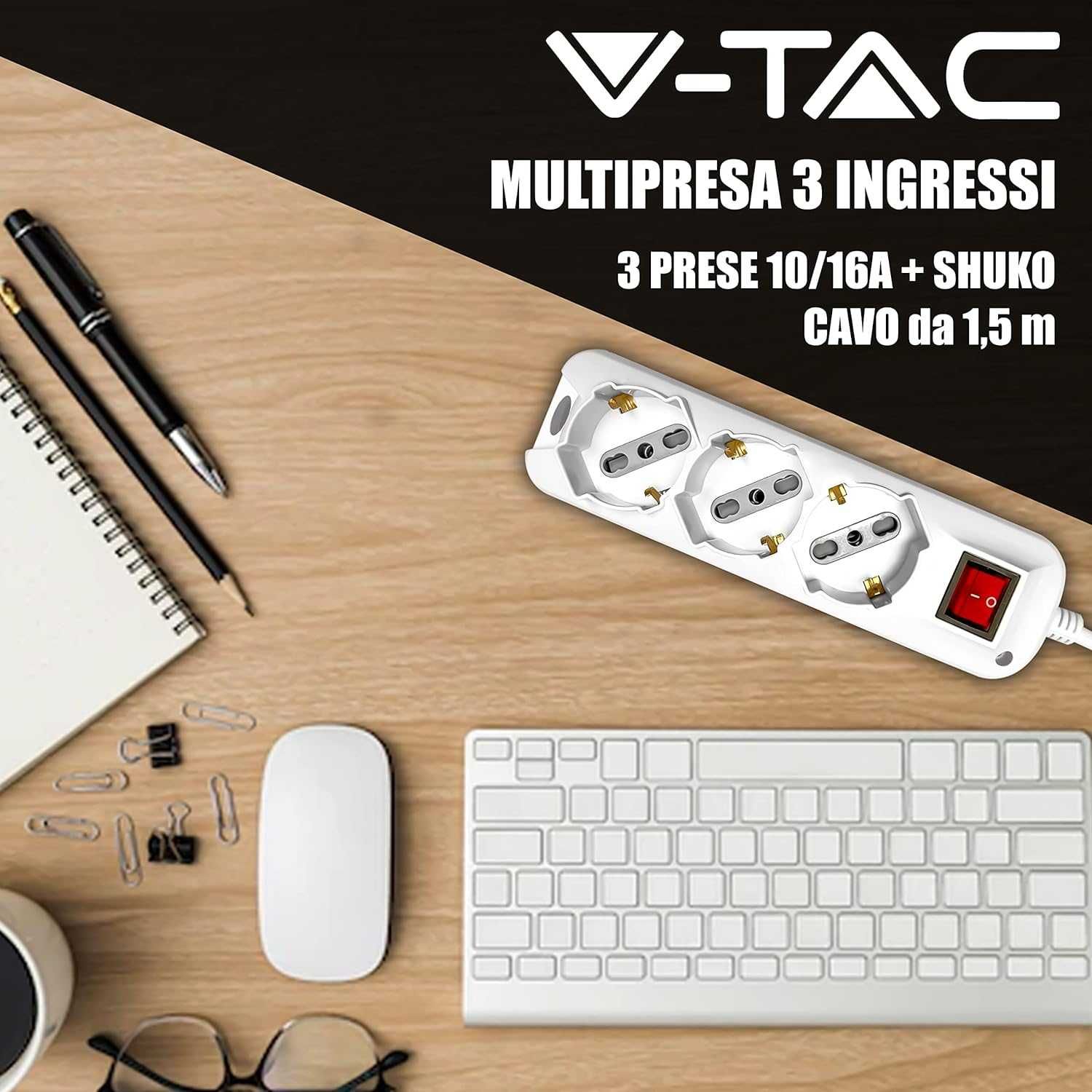 V-TAC listwa zasilająca włoska wtyczka 1,5 metra - 3 gniazda