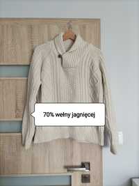 Sweter góralski warkoczowy wełniany kremowy