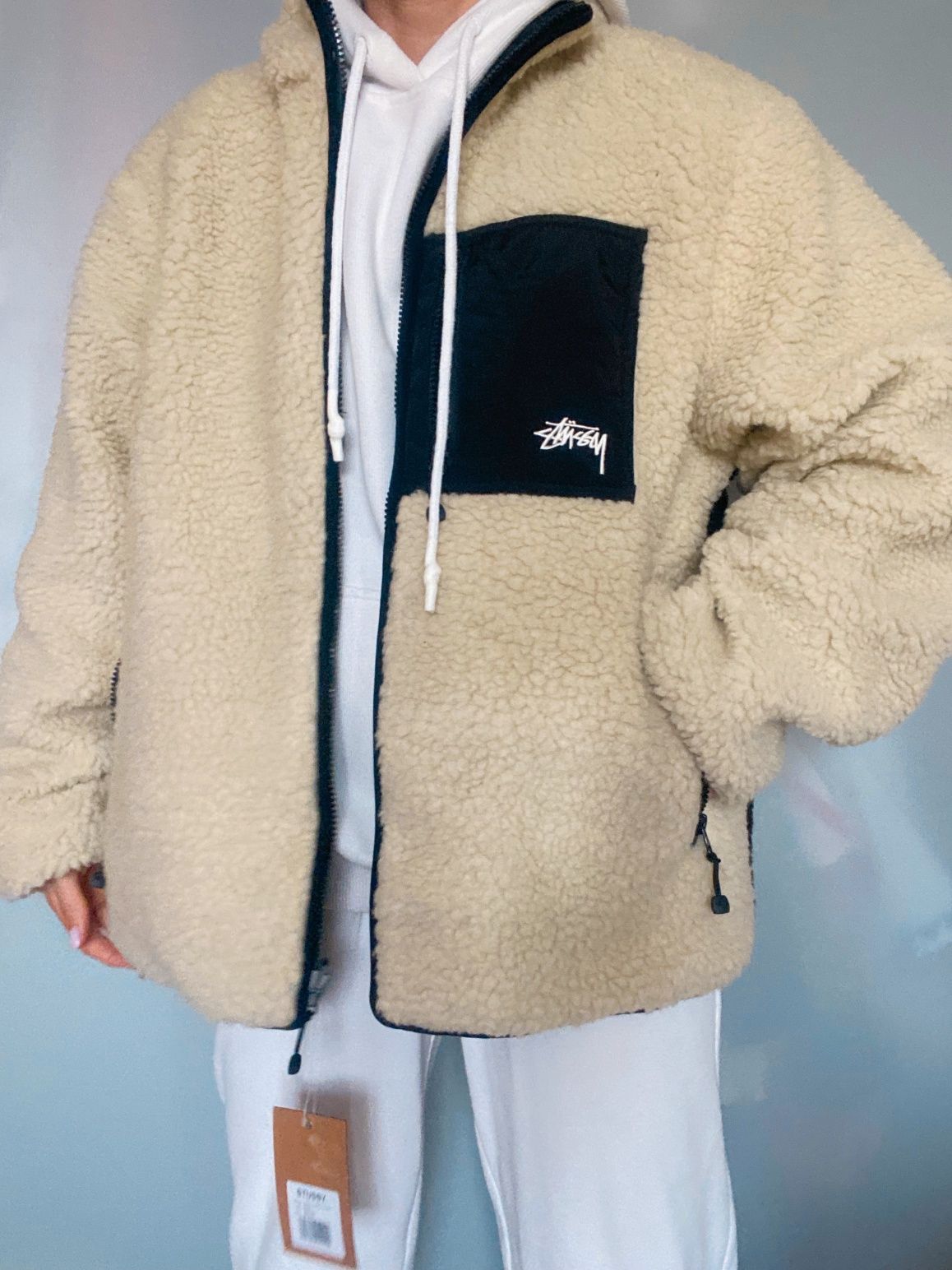 Куртка двостороння stussy jacket унісекс шерпа sherpa unisex