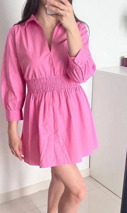 Sukienka koszulowa bawełniana Zara Baby doll różowa M