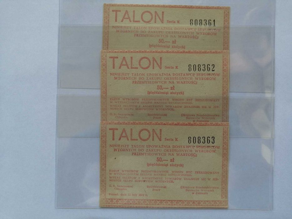 Talon PRL 10zł, 20 zł Pamiątki PRL-u