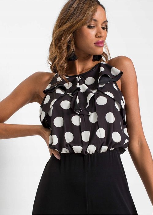 B.P.C kombinezon czarno-biały dżersejowy w grochy ^44/46