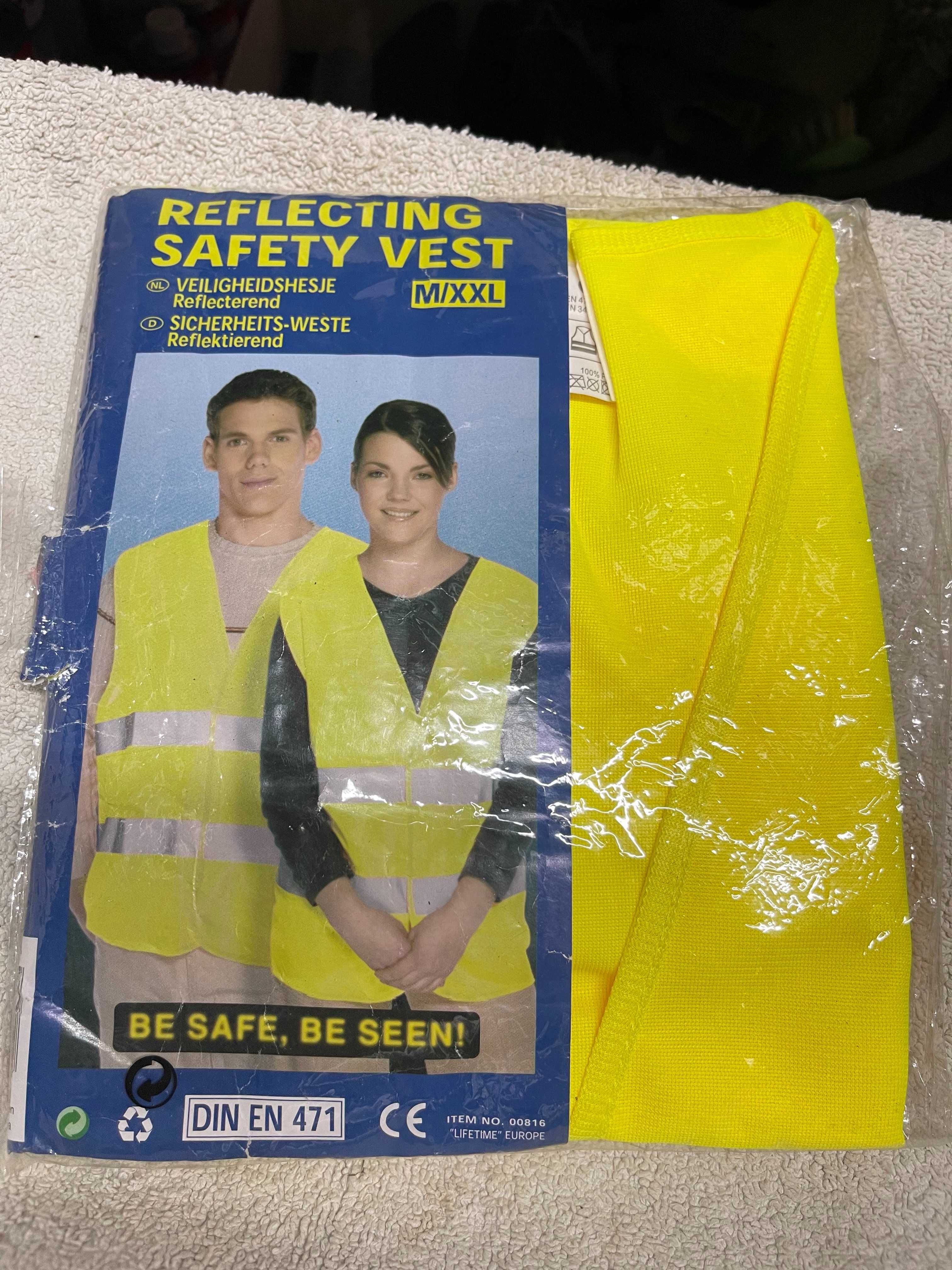 Colete de segurança refletivo amarelo, 100% poliéster M-XL