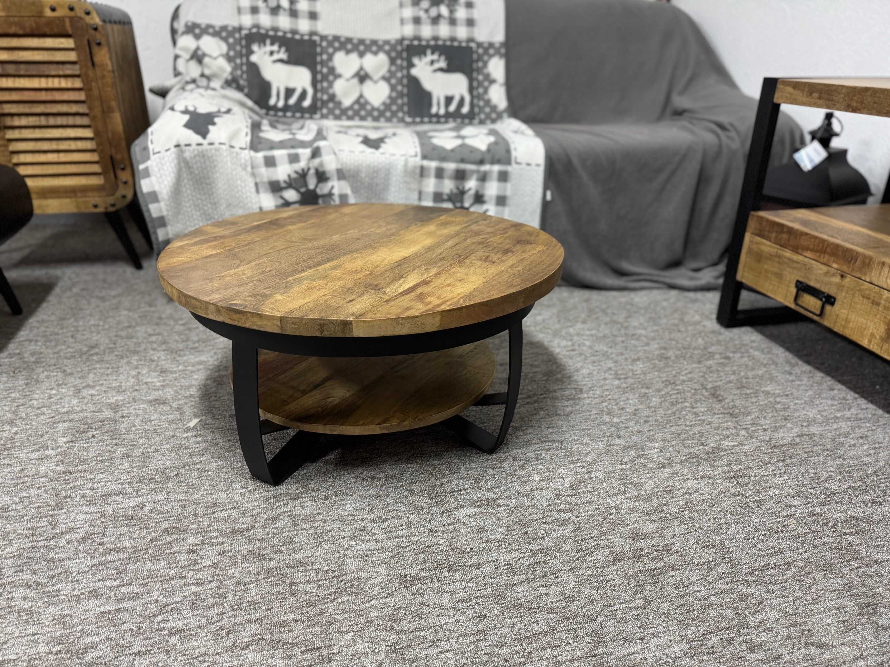 Piękny Stolik kawowy do salonu okragły LOFT Style drzewo mango F-Vat