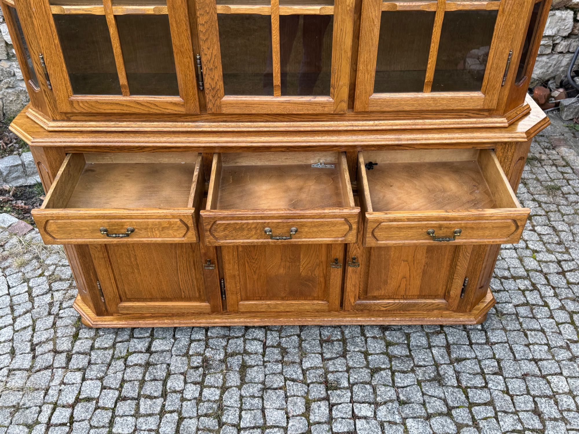 Kredens Witryna dębowa biblioteczka komoda z nadstawką lite drewno 90r