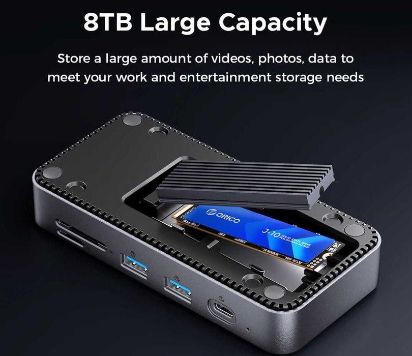 Док станция USB-С Hub Orico M2P7-BK 9-IN-1 SSD SD&TF RJ45 10Gbps