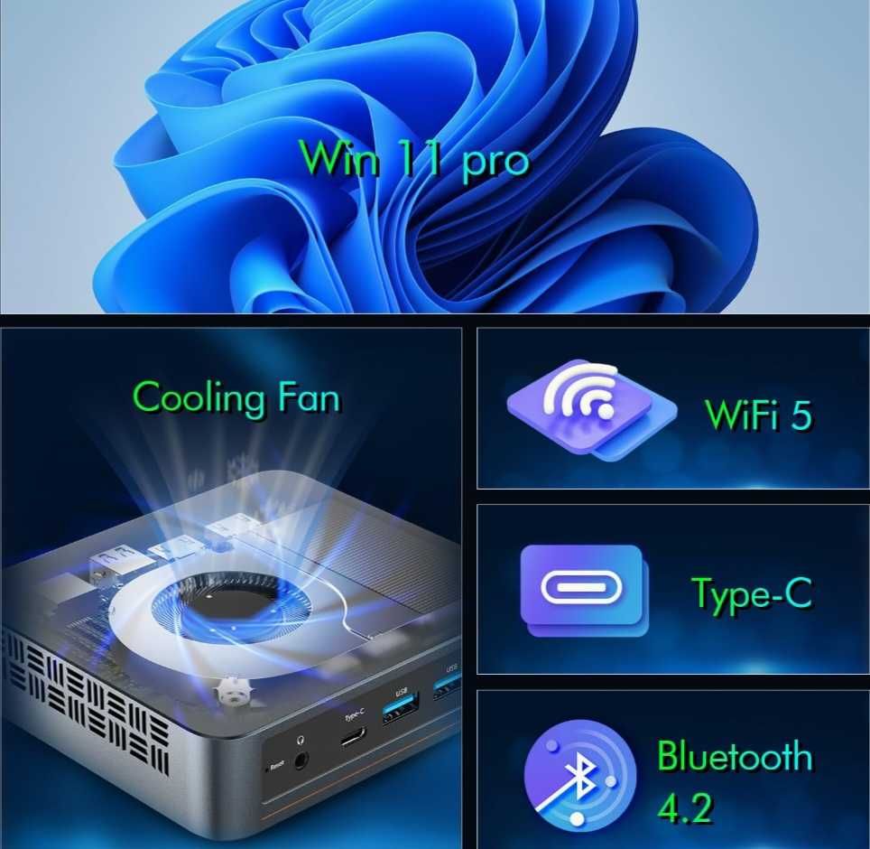 Przenośny mini komputer Trycoo
Mini PC WI-6 N100 Procesor WI-6-16-512