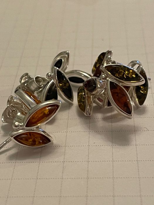 Kolczyki srebro i bursztyn