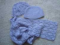 Komplet wrzosowy szal + dwie czapki HandMade