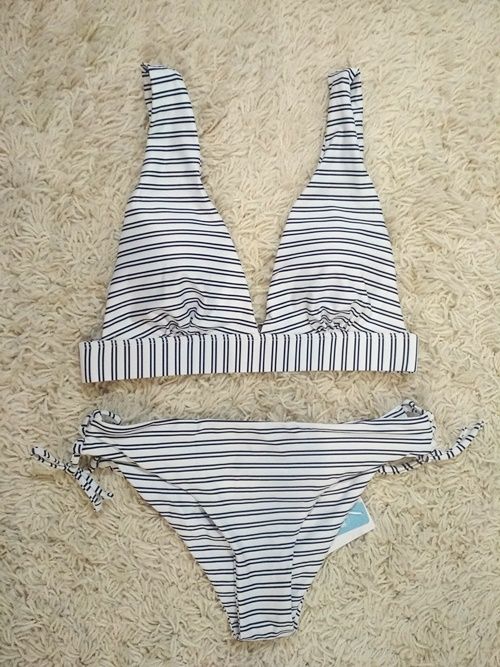 Bikini szerokie paski biało czarne zapięcie wiązanie 38/M 40/L push up