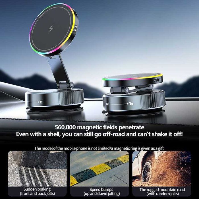 Бездротова зарядка 15W Магнітний вакумний тримач Підставка смартфона