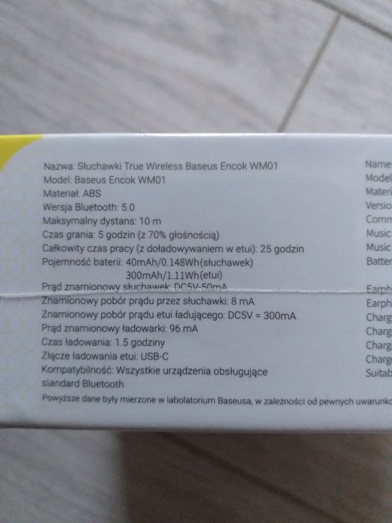 Czarne słuchawki bezprzewodowe True Wireless Baseus Encok WM01
