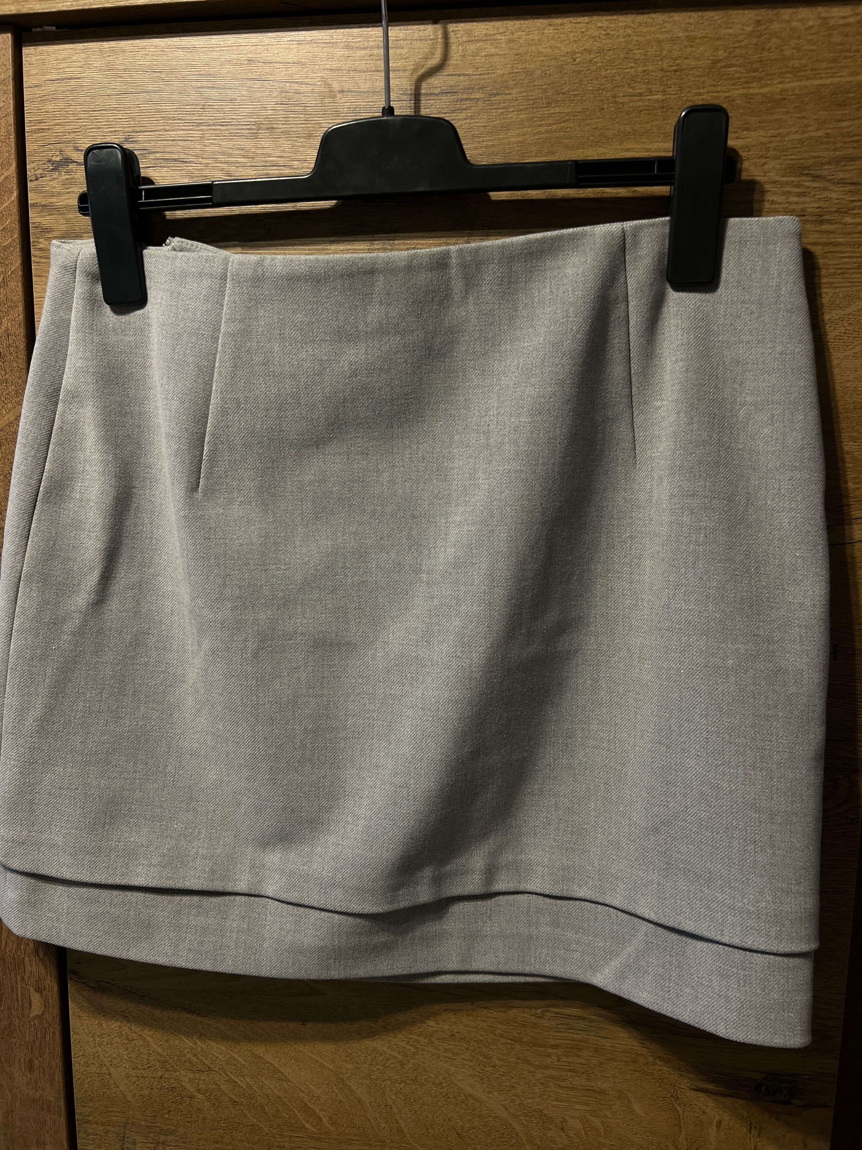 Szara spódniczka jesień H&M 42, mini spódniczka asymetryczna y2k, 00s