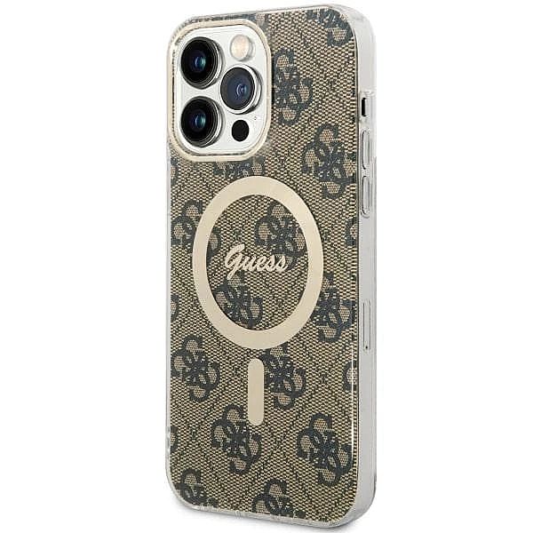 Etui Guess 4G MagSafe na iPhone 14 Pro Max - brązowe